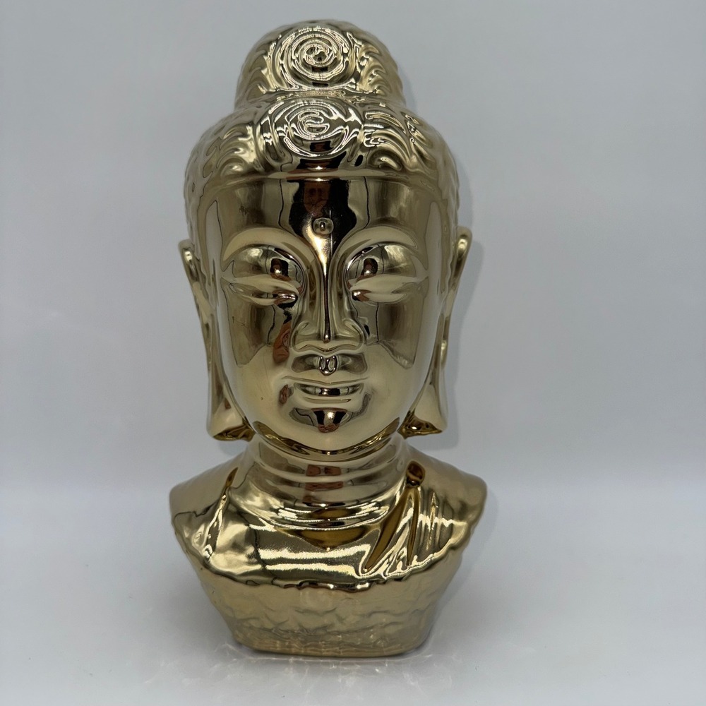 Gold Plated Buddha Bust Head‎ Statue Figurine Zen Meditation Home Decor Accent